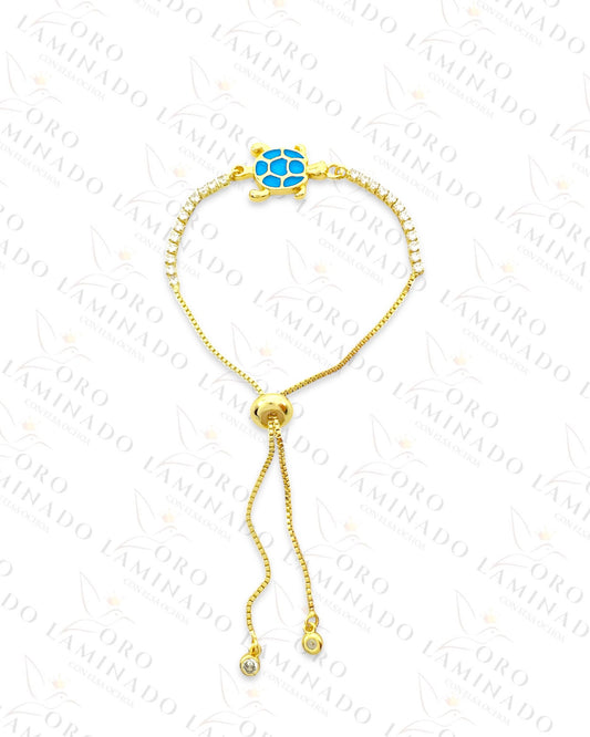 Gold Filled Sky Blue Sea Turtle Adjustable Bracelet R268