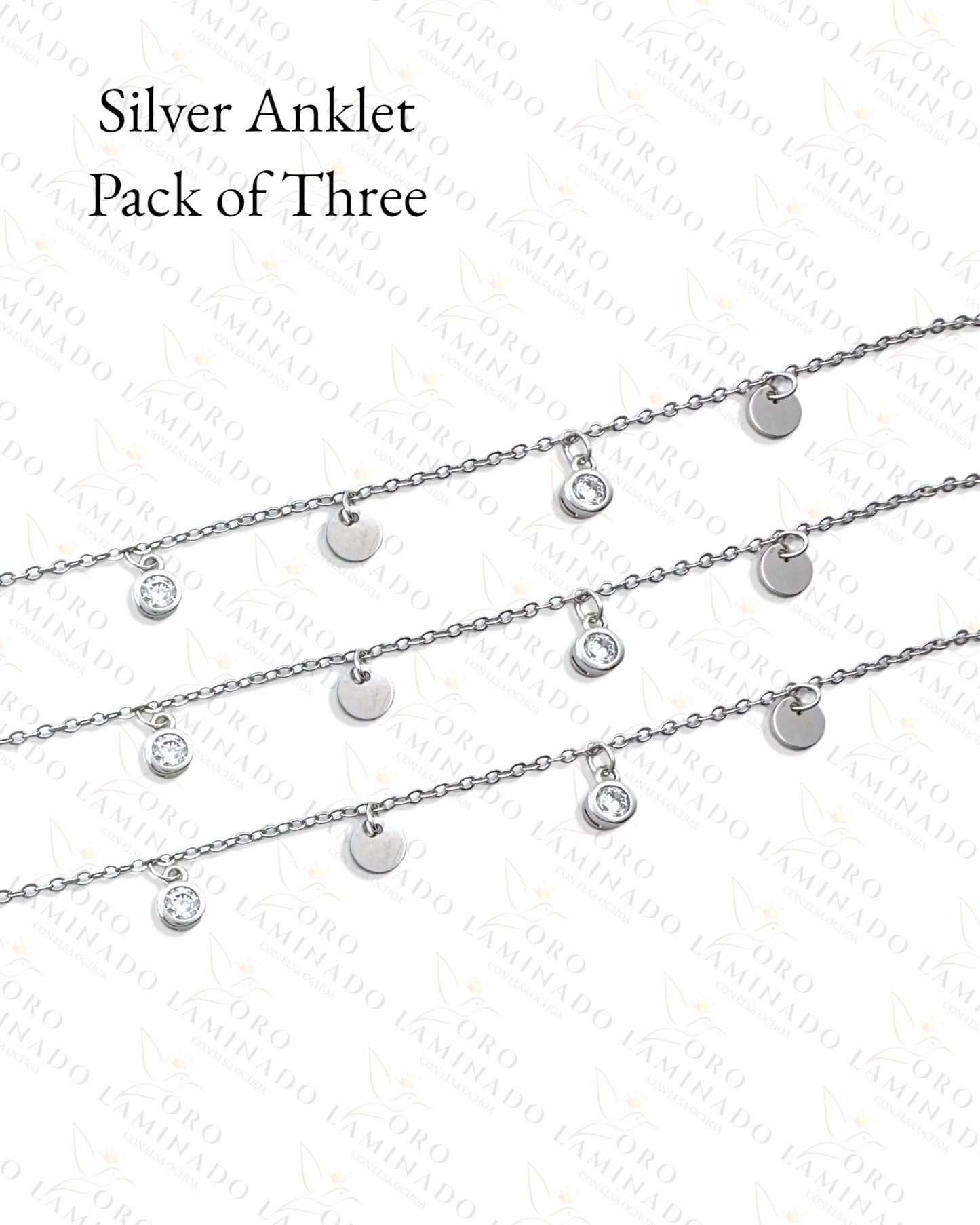 High Quality Silver Diamond Anklet Pack of 3 B416