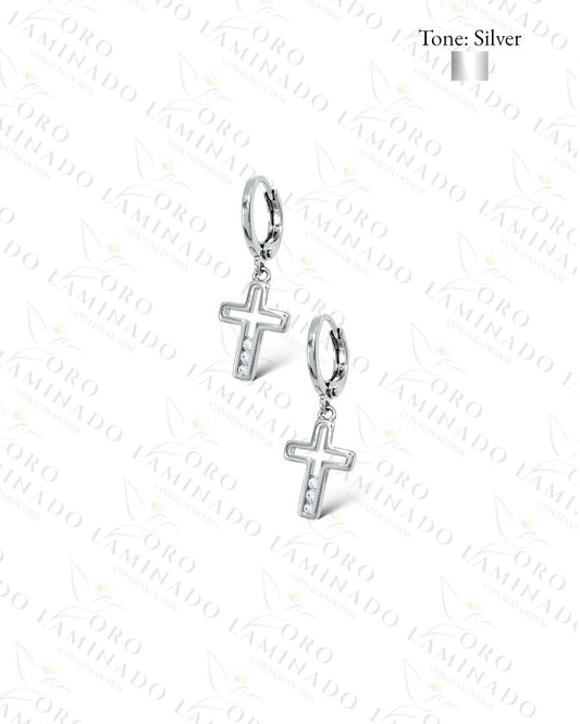 High Quality Silver Cross Hoop Earrings C190