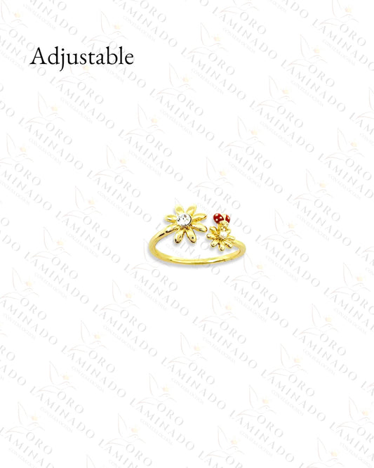 Adjustable Flower and Ladybug Ring G429