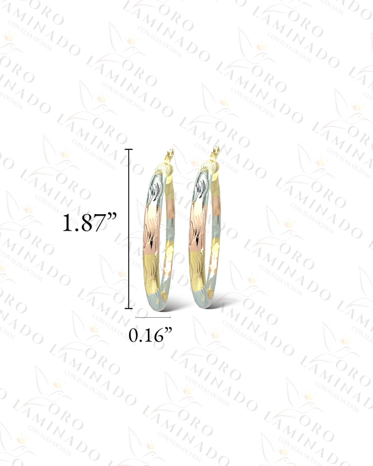 High Quality Three Tones Hoop Engraved Earrings  B472