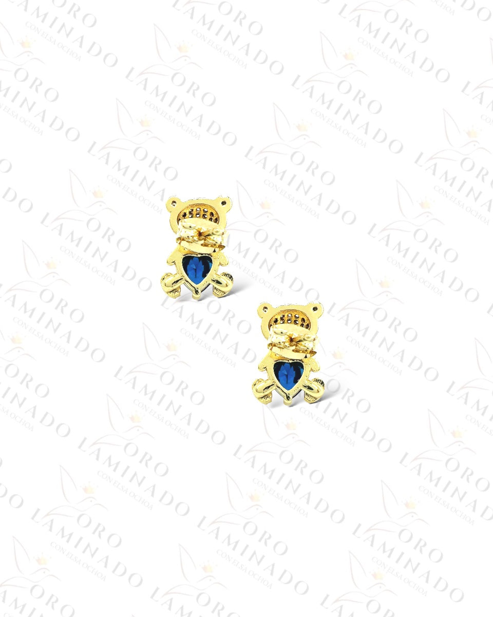 Blue Heart Teddy Bear Earrings C152