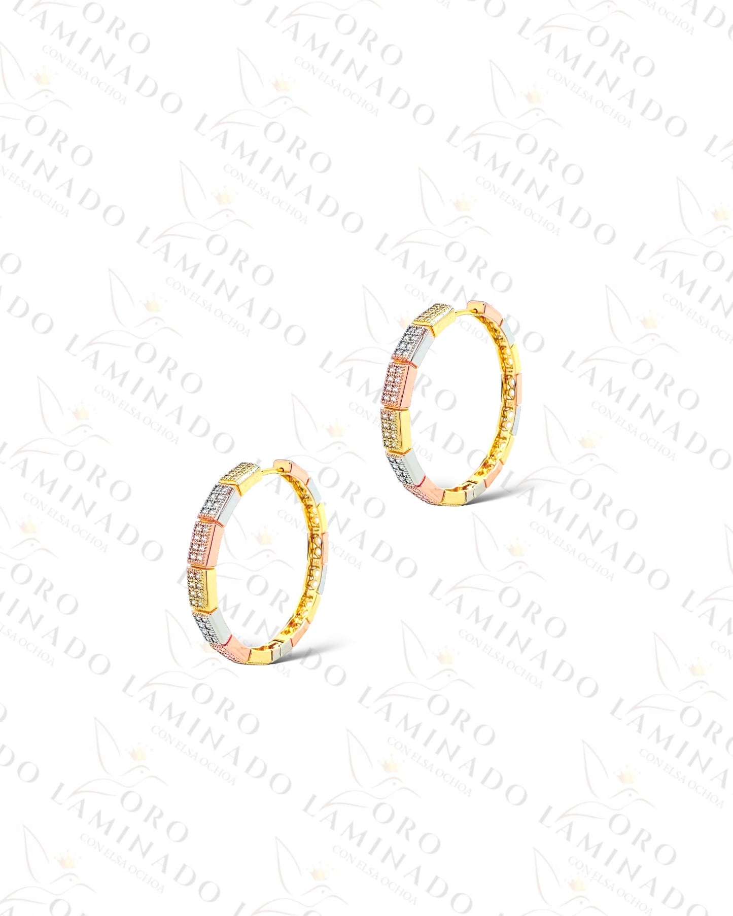 High Quality Sparkling Three Tones Cubic Hoop Earrings (Gold Filled) B276