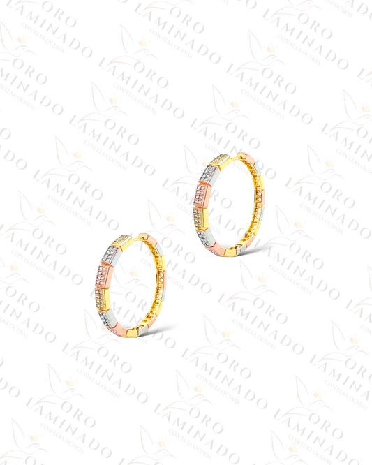 High Quality Sparkling Three Tones Cubic Hoop Earrings (Gold Filled) B276