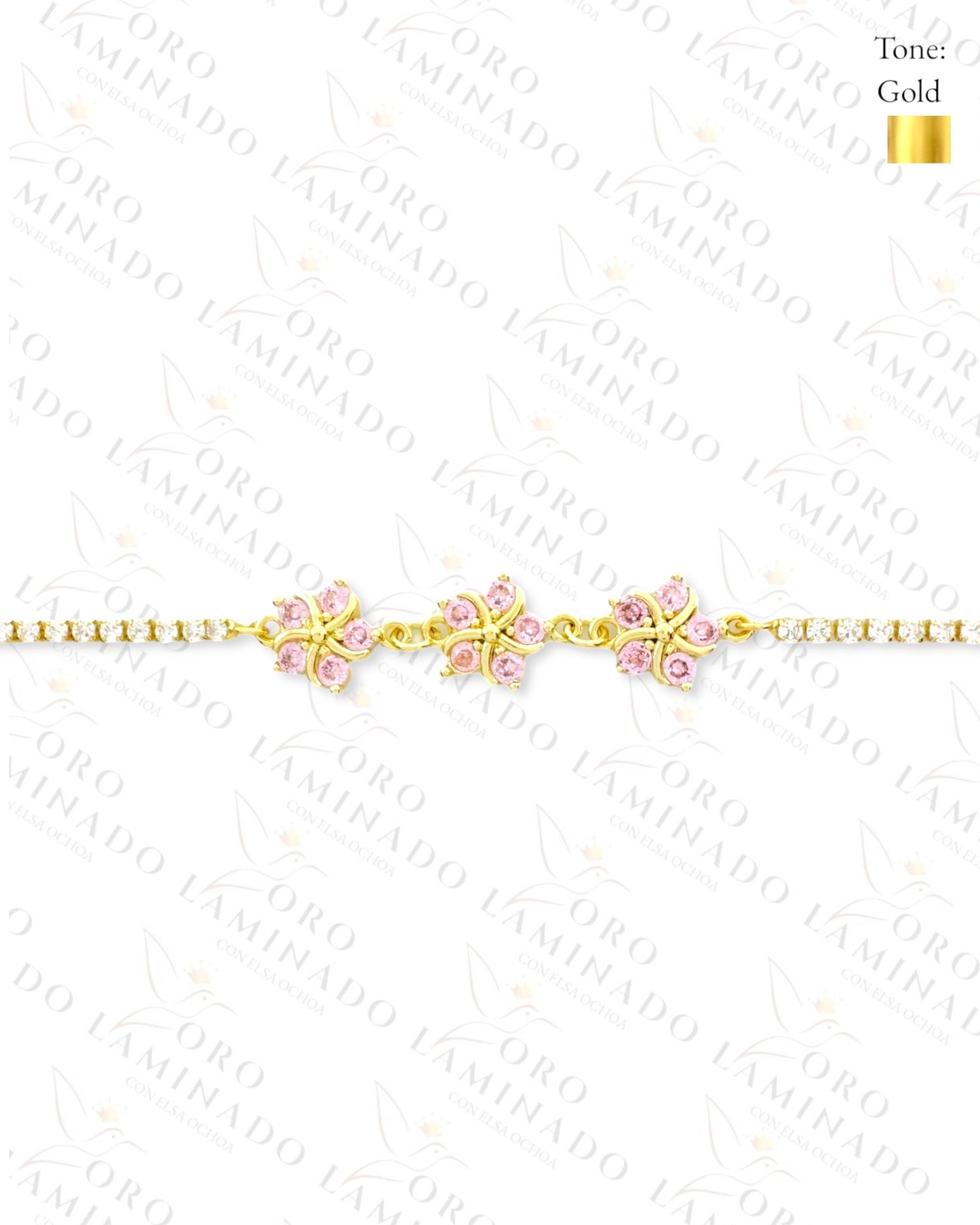 Gold Filled Light Pink Triple Flower Adjustable Bracelet R354