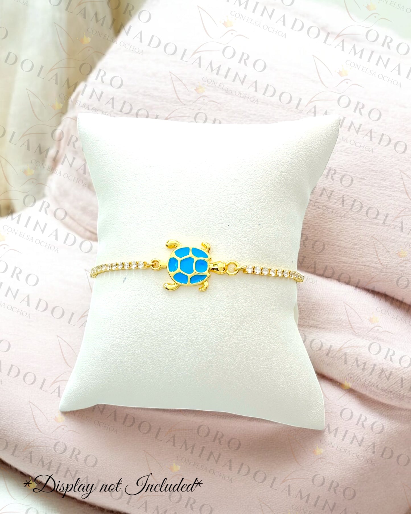 Gold Filled Sky Blue Sea Turtle Adjustable Bracelet R268
