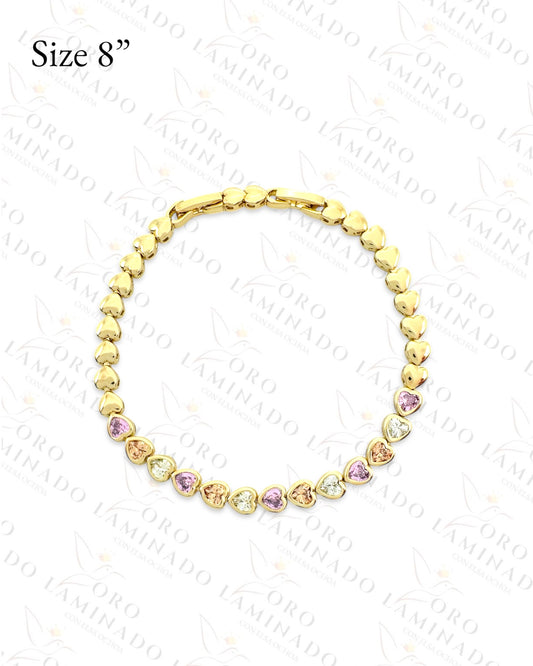 High Quality Multi-Color Mini Hearts Bracelet (Gold Filled) R459