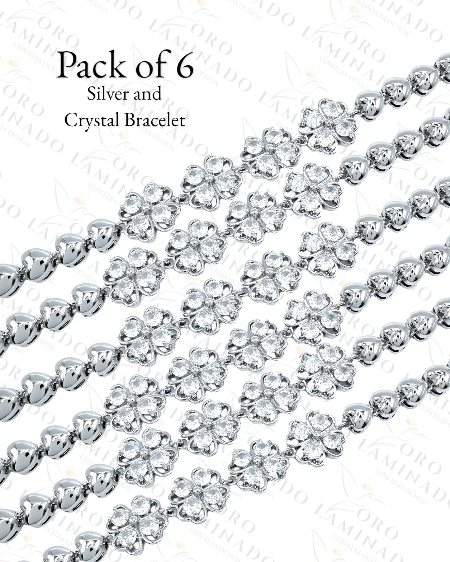 Silver Crystal Flowers Bracelet (Pack of 6) G172