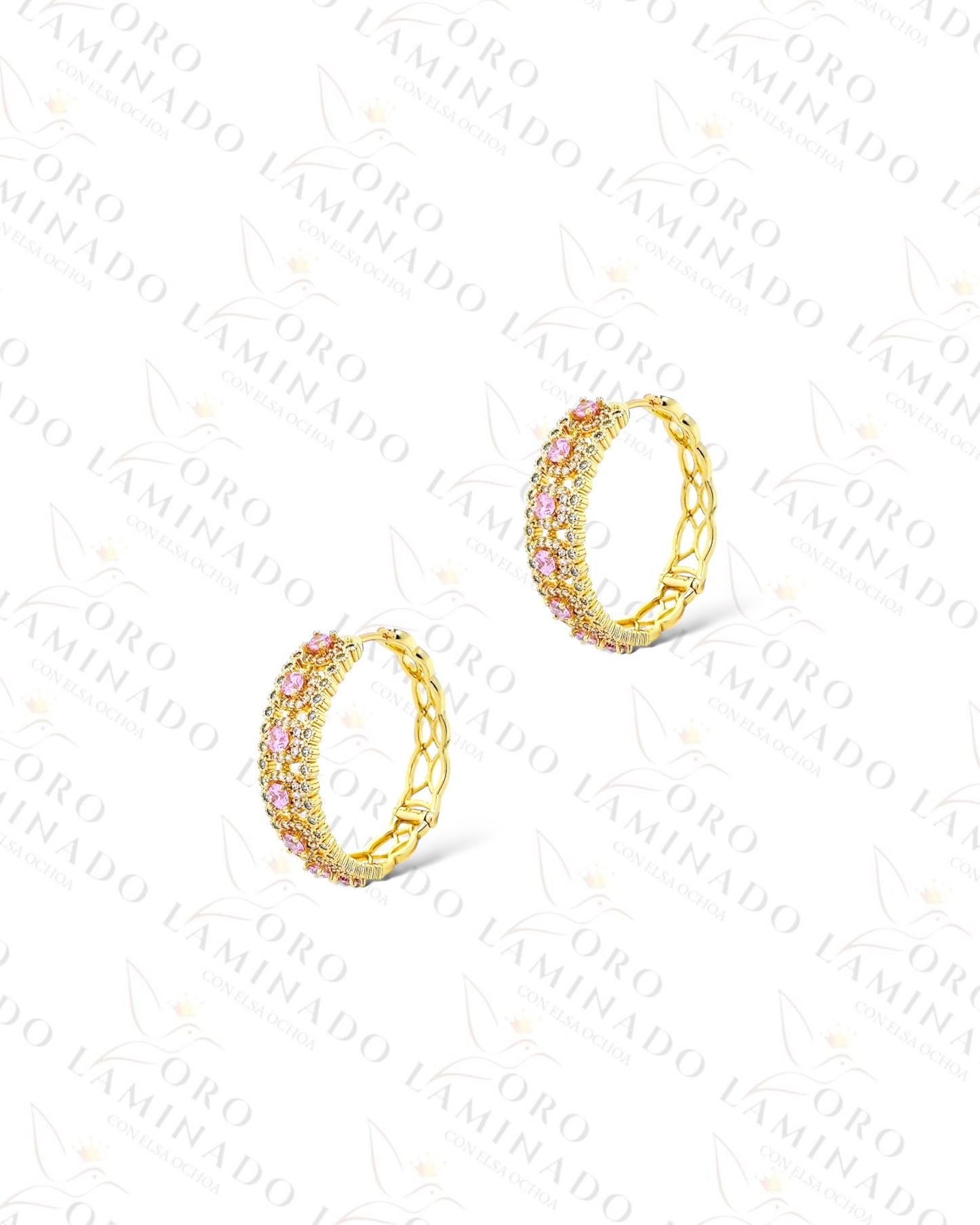 High Quality Crystal Squares Hoop Earrings (Gold Filled) G136