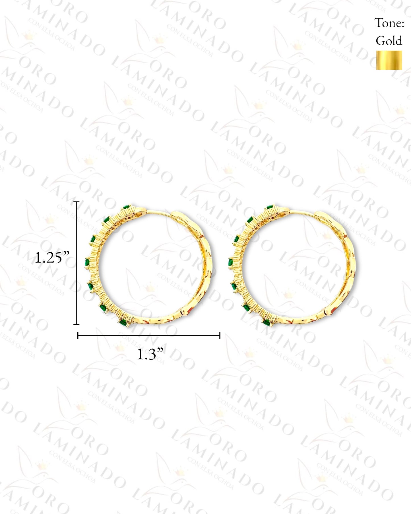 High Quality Green Crystal Squares Hoop Earrings (Gold Filled) R156