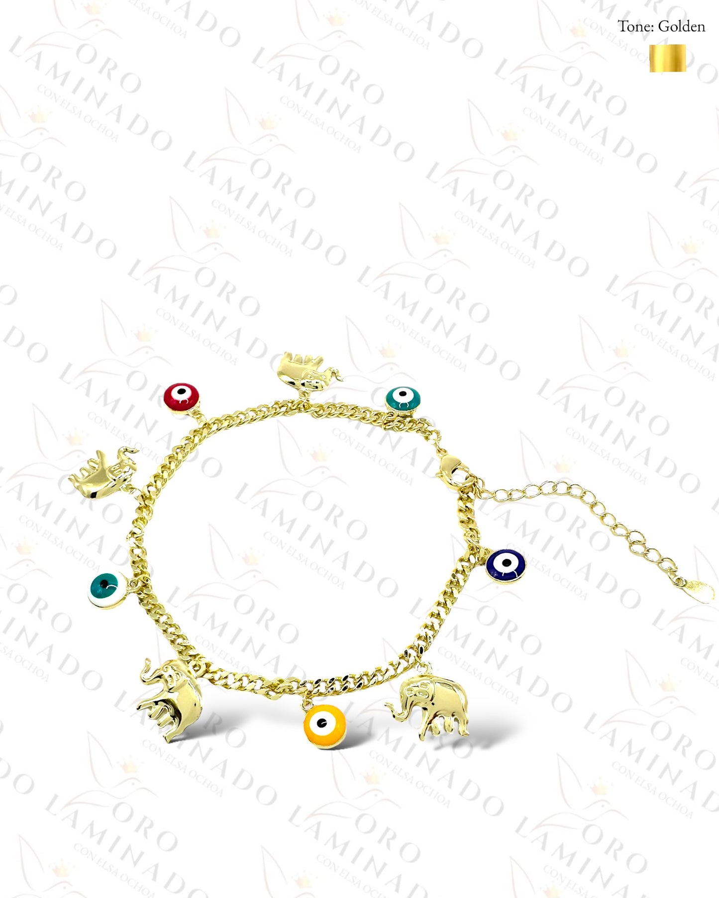 Multicolor Evil Eye and Elephants Bracelet Pack of 6 B420