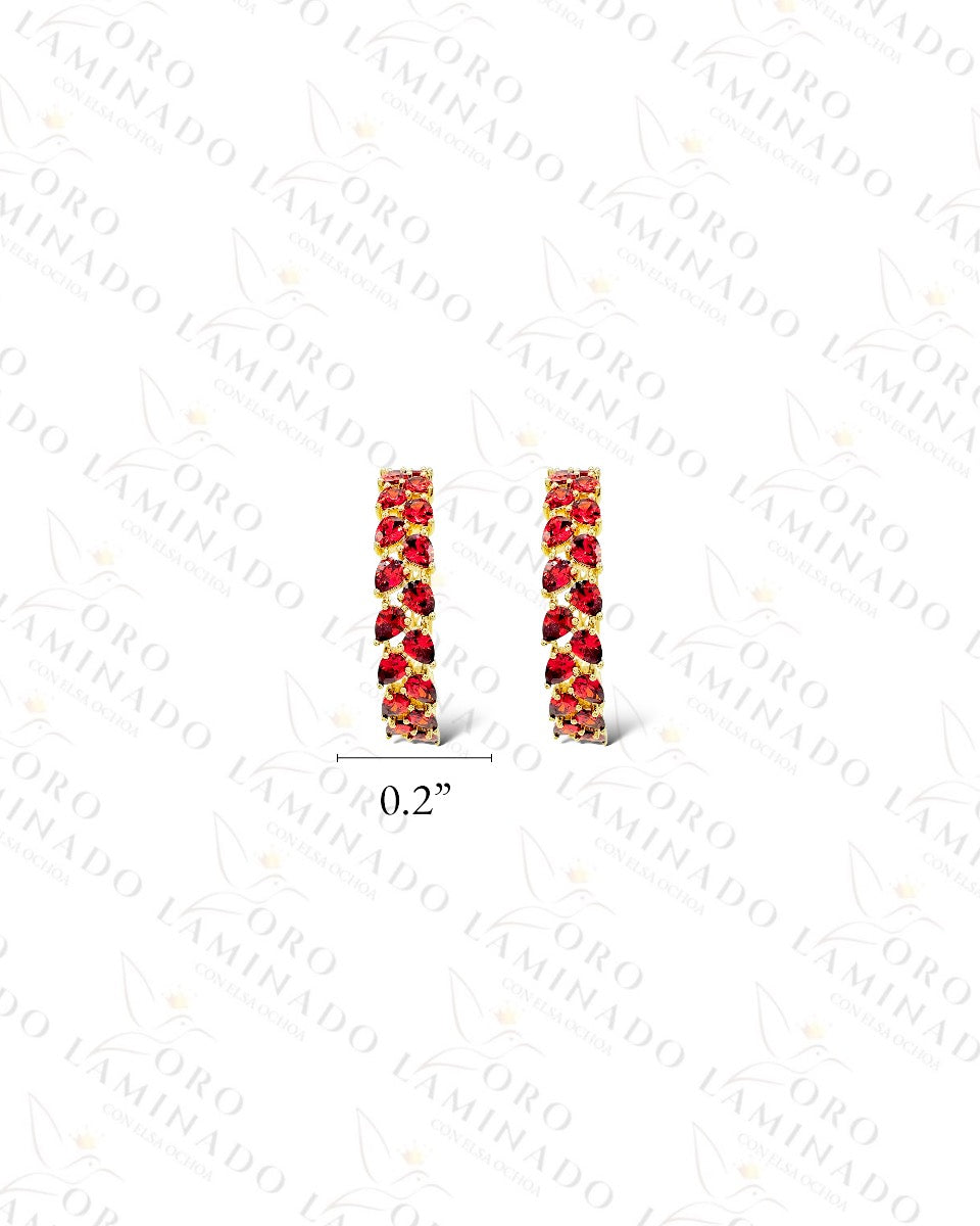 High Quality Red Stone Hoop Earrings (Gold Filled) R74