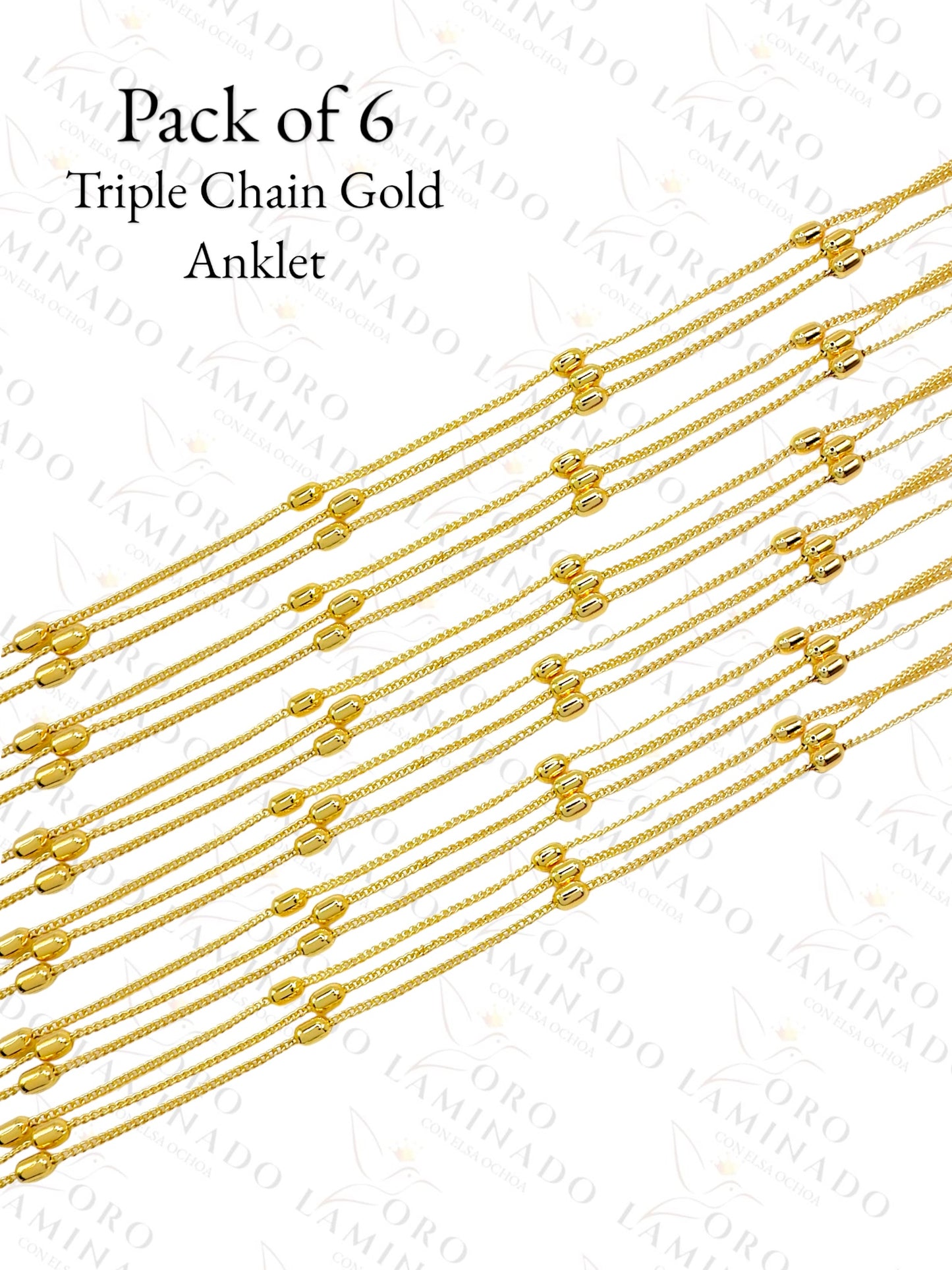 Gold Triple Chain Anklet (Pack of 6) B179