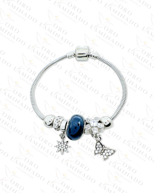 High Quality Silver Dark Blue Charm Bracelet B143