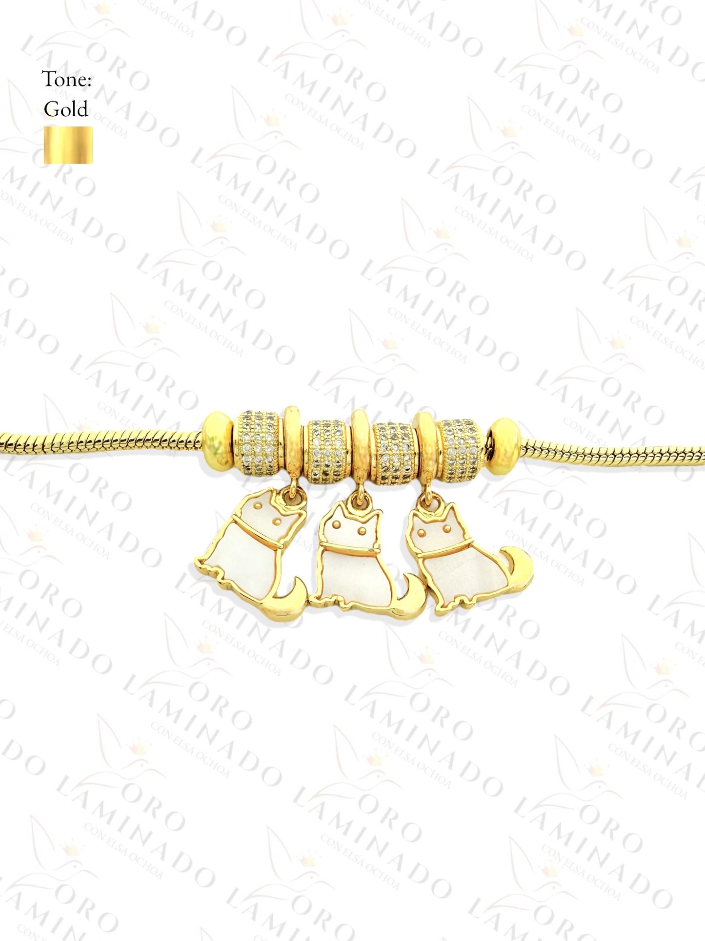 White Cat Charm Bracelet (Gold Filled) R81