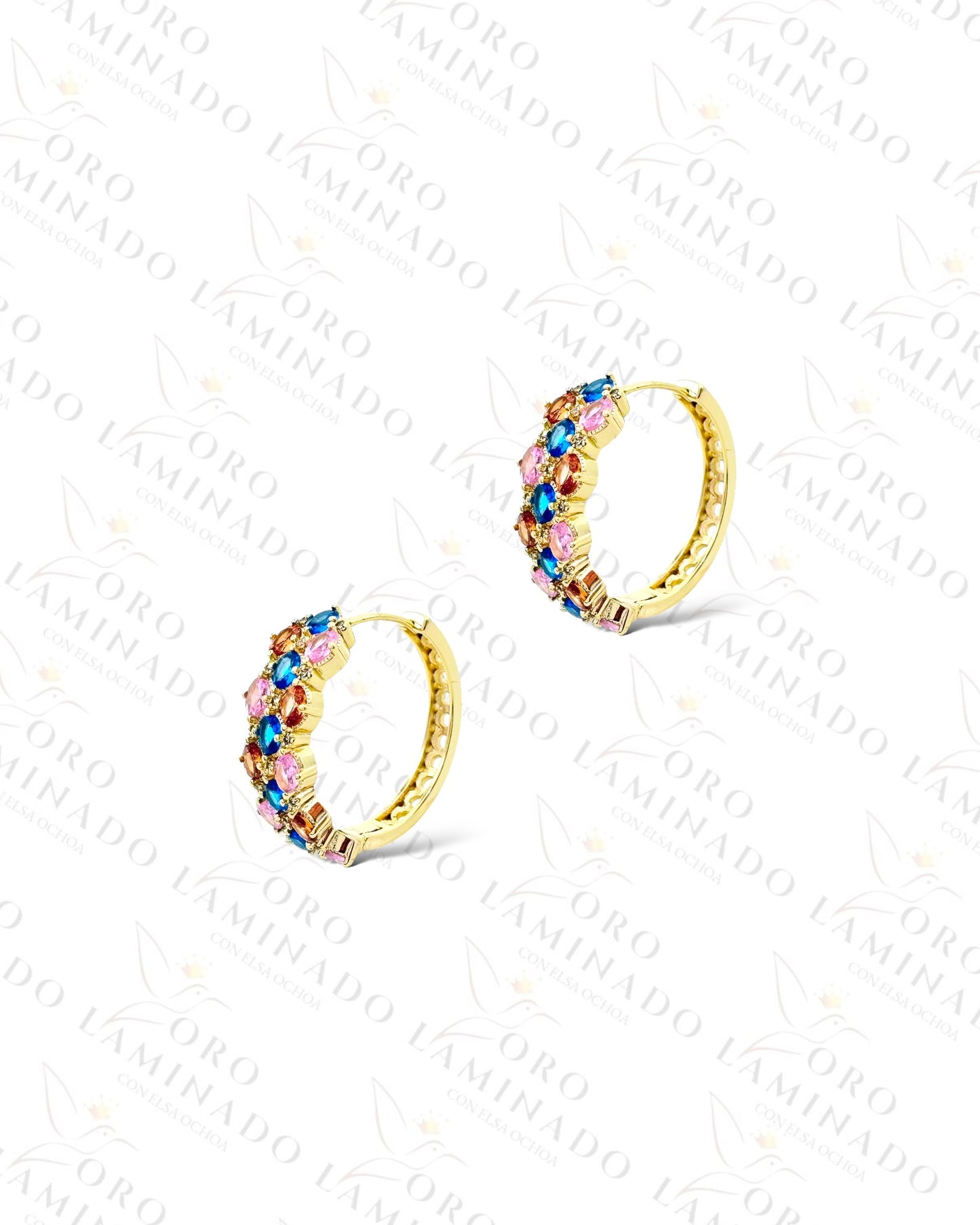 High Quality Multi-Color Stones Design Hoop Earrings (Gold Filled) R221