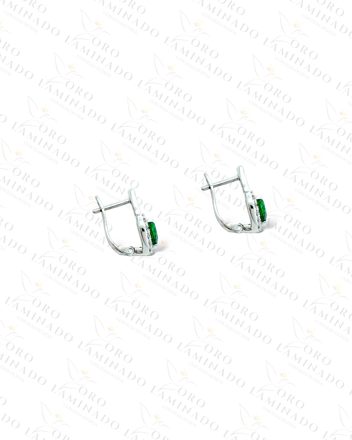 High Quality Silver Green Heart Earrings C392