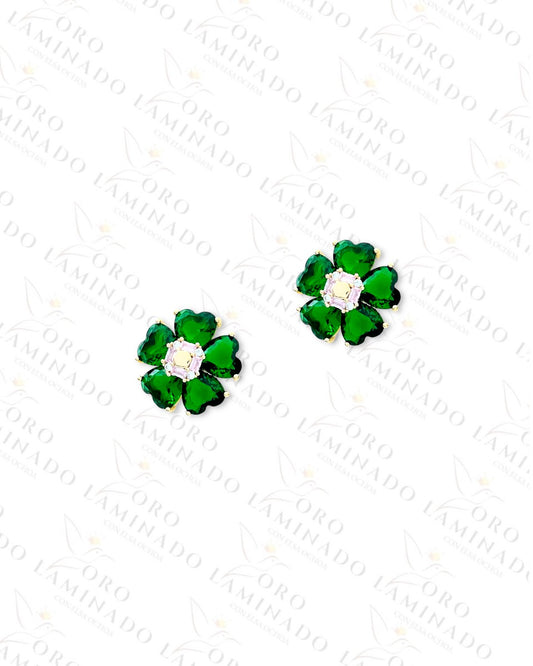 High Quality Green Crystal Flower Earrings B435