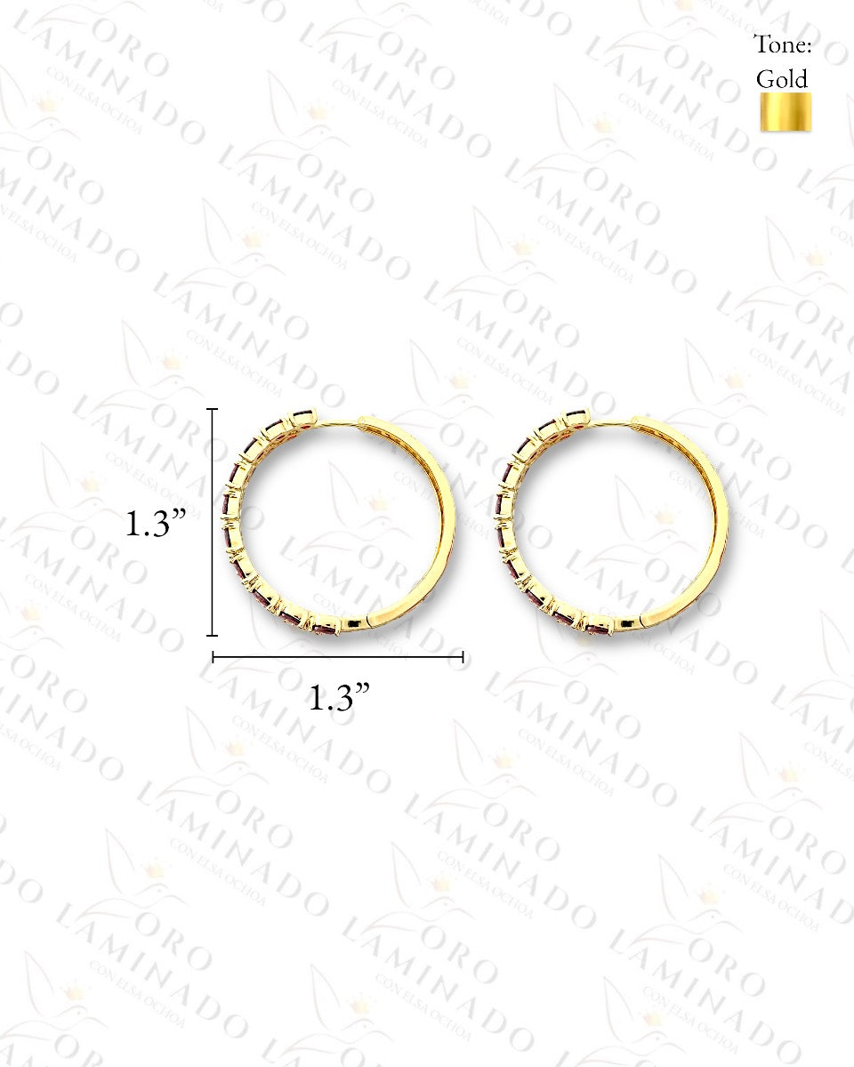 High Quality Red Stone Hoop Earrings (Gold Filled) R74