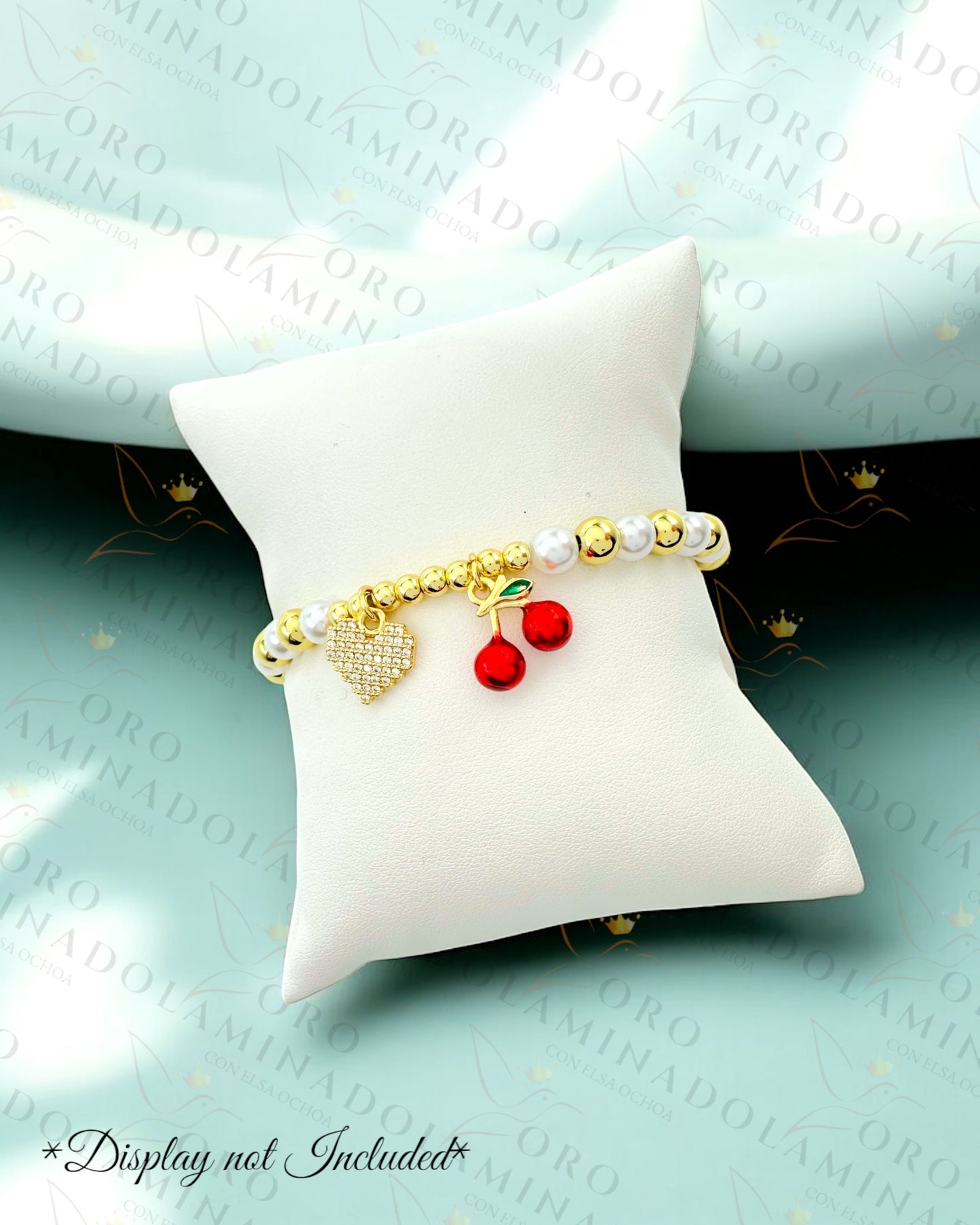 Diamond Heart and Cherry Pearl Bracelet (Gold Filled) G371
