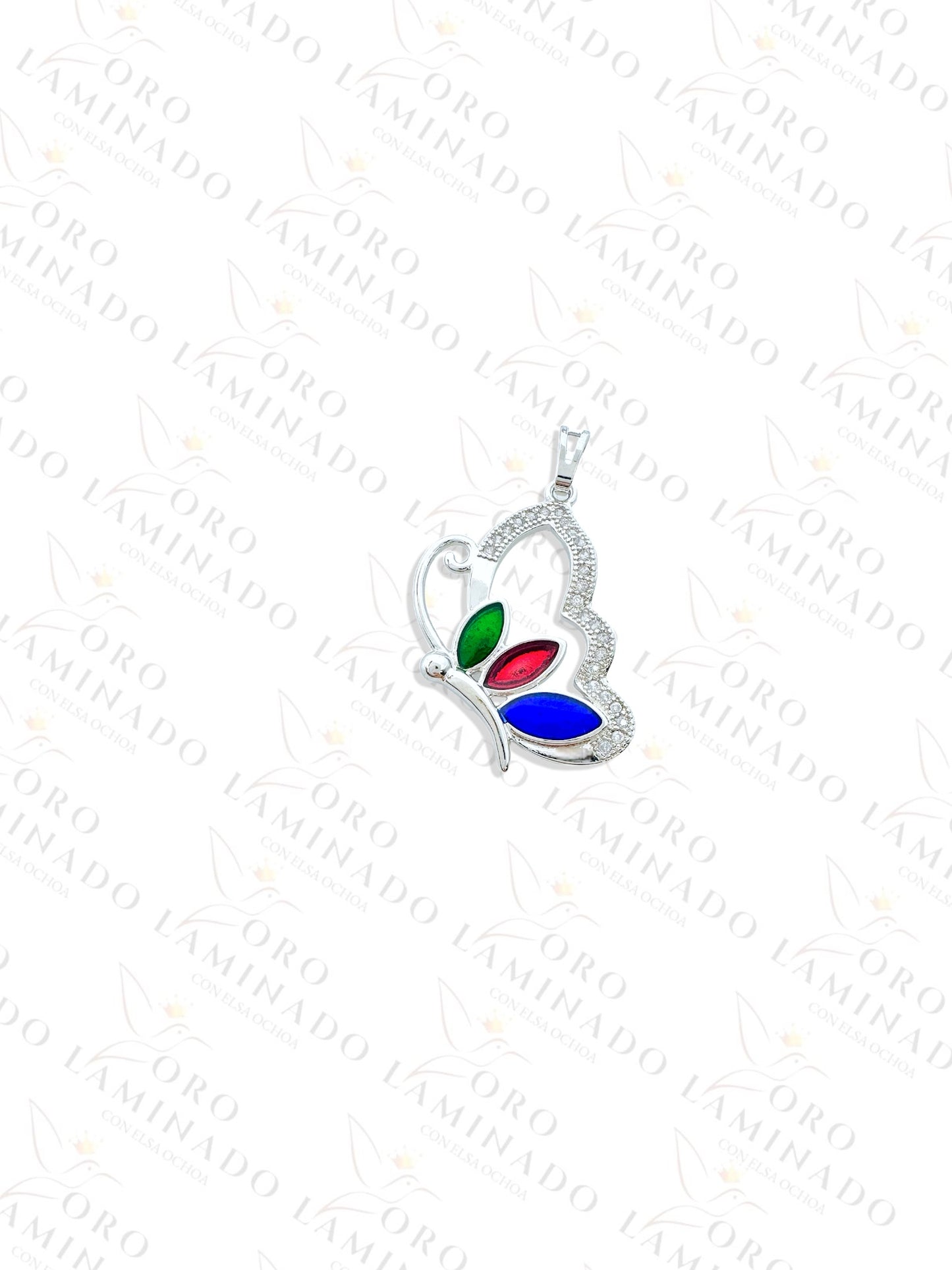 Silver Multi-Color Butterfly Pendant Y334