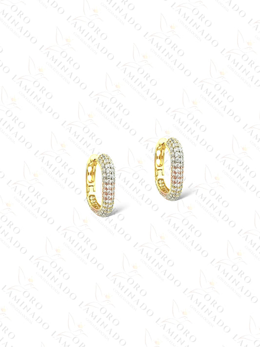 High Quality Diamond Three Tones Hoop Earrings C456