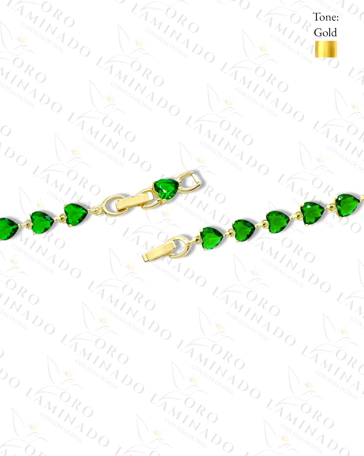 Green Crystal Hearts Bracelet B252