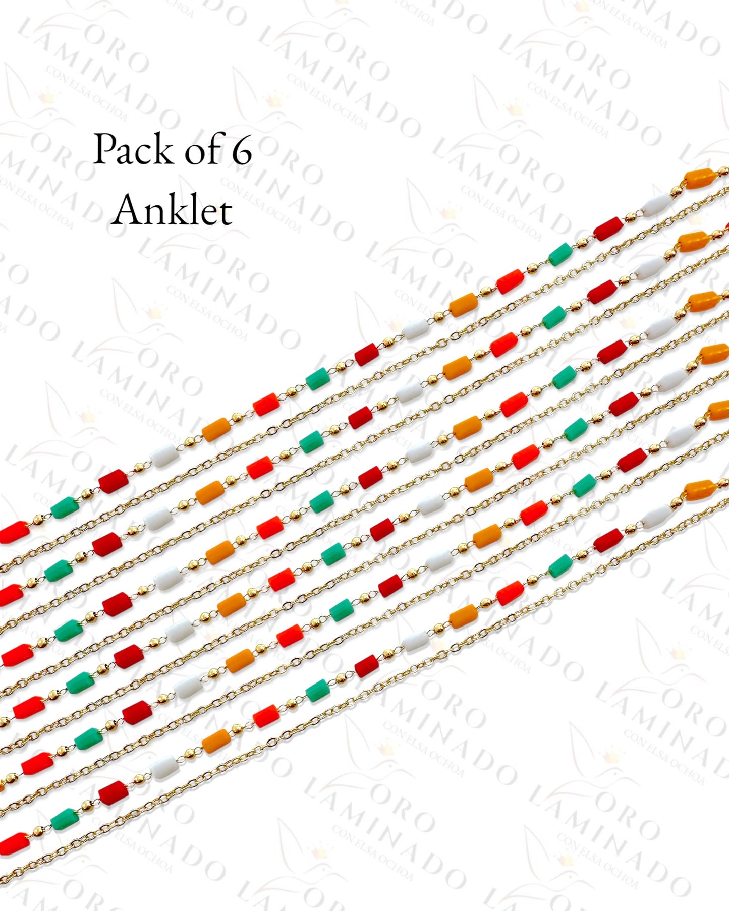 Gold Filled Pack of 3 Multi-Color Anklet B311