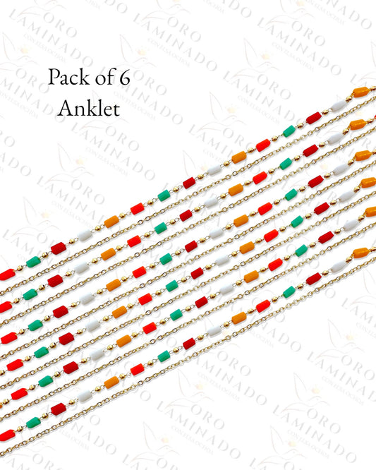 Gold Filled Pack of 3 Multi-Color Anklet B311