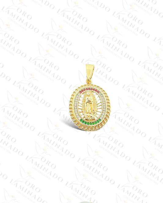 Gold Filled Virgen Mary Red and Green Pendant B355