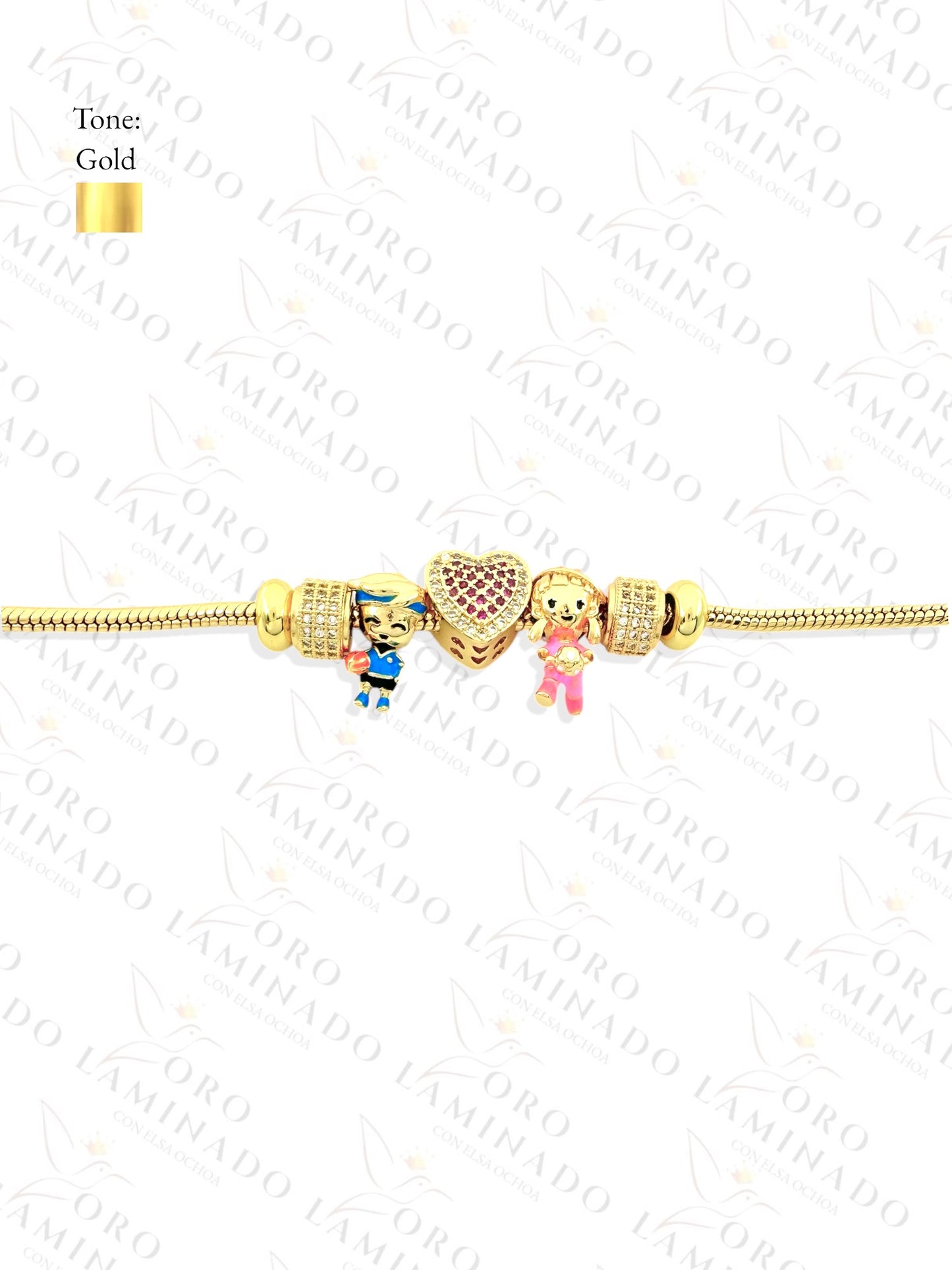 Blue Boy and Pink Girl Charm Bracelet (Gold Filled) R197