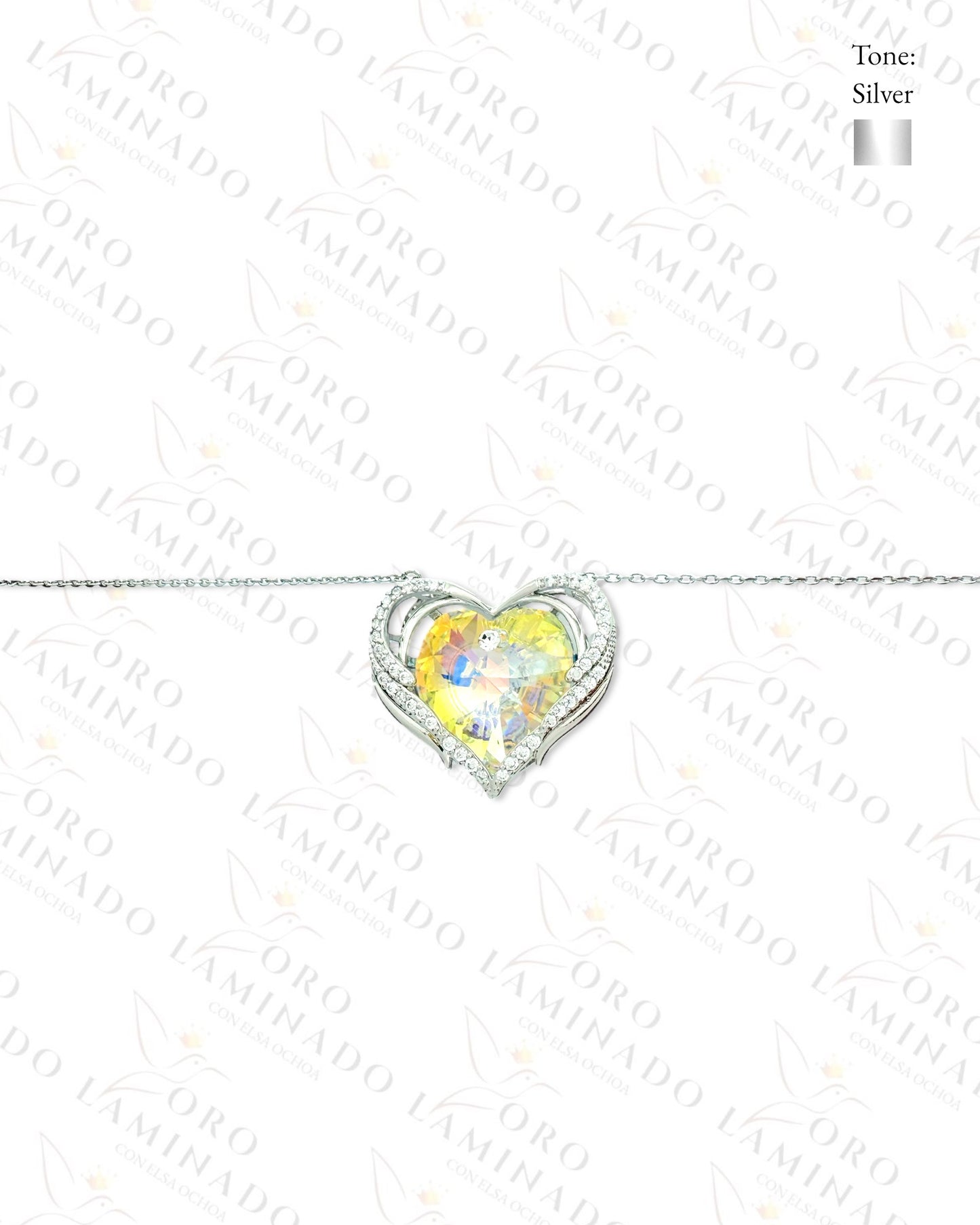 High Quality Iridescent Crystal Heart Necklace B62