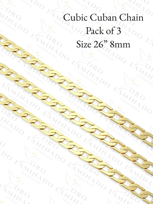 Cubic Cuban Chain Pack of 3 Size 26" 8mm B66