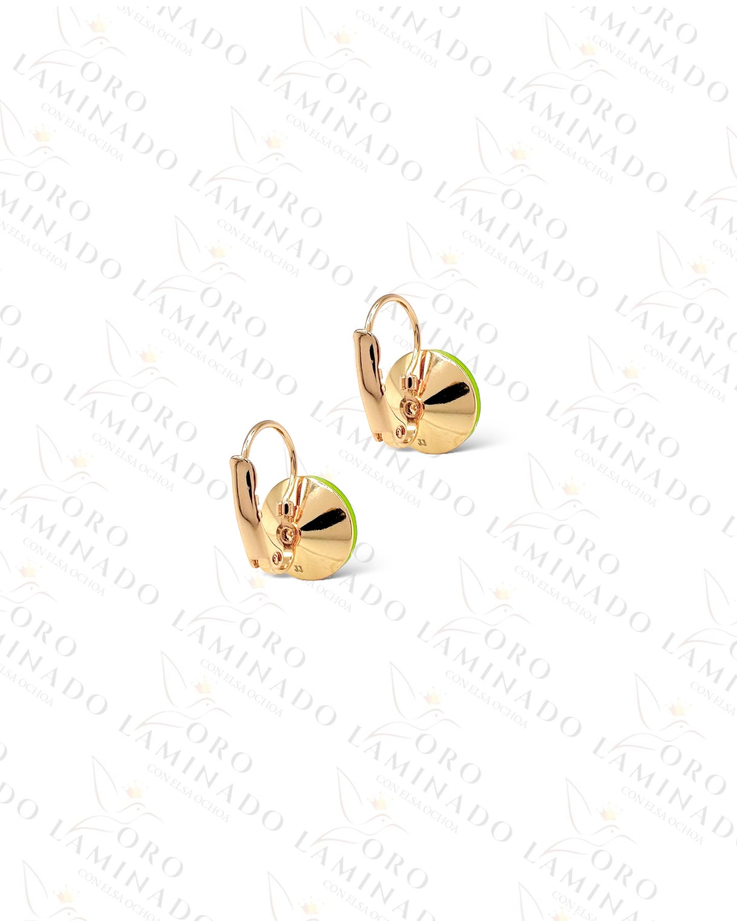 High Quality Lime Green Stone Hoop Earrings Y286