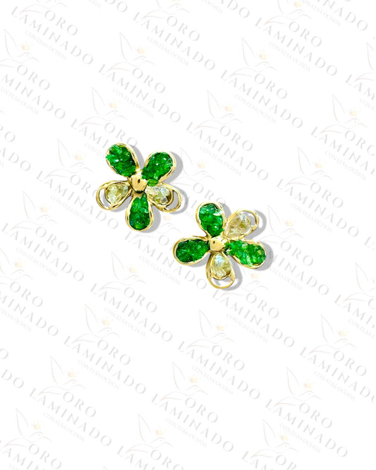 High Quality Green Stone Flower Earrings C183