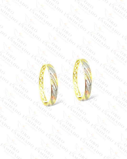 High Quality Three Tones Hoop Earrings with Stones C412