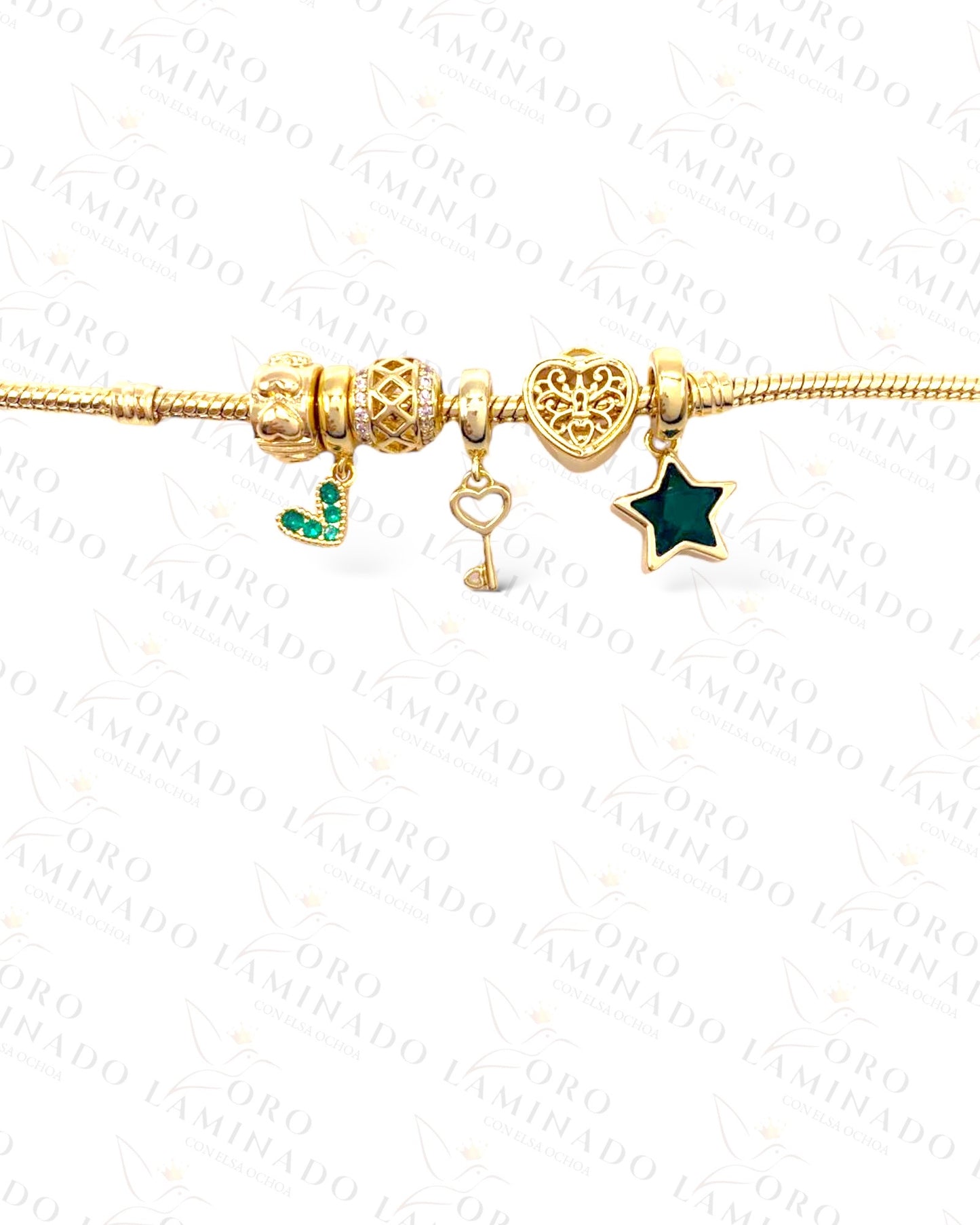 High Quality Green Star and Heart Charm Bracelet B364