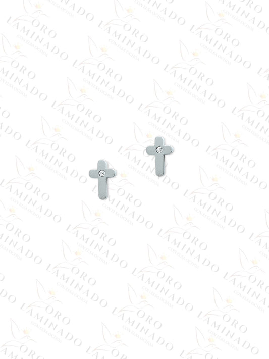 Stainless Steel Silver Mini Cross Men Earrings G102