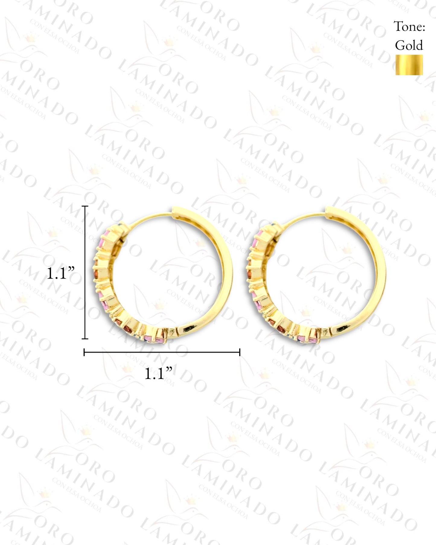 High Quality Multi-Color Stones Design Hoop Earrings (Gold Filled) R221