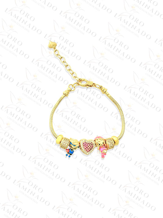 Blue Boy and Pink Girl Charm Bracelet (Gold Filled) R197