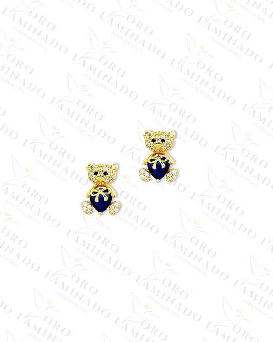 Gold Filled Blue Heart Teddy Bear Earrings C152