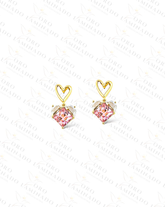 High Quality Pink Heart Earrings C387