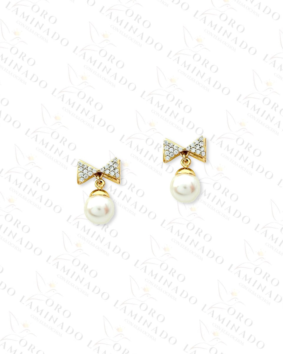 High Quality Sparkling Bow and Pearl Earrings C312