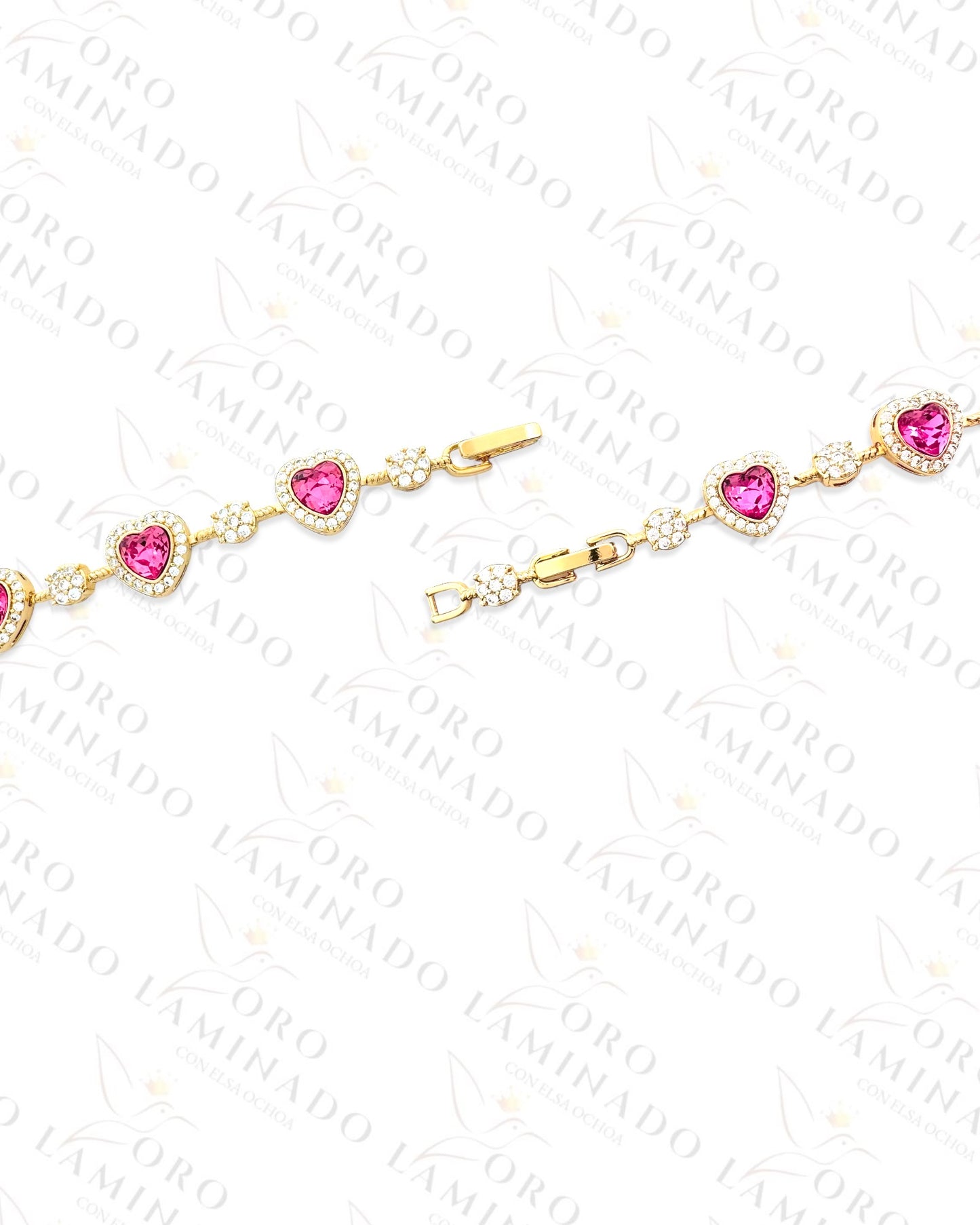 High Quality Pink Crystal Hearts Bracelet (Gold Filled) B89