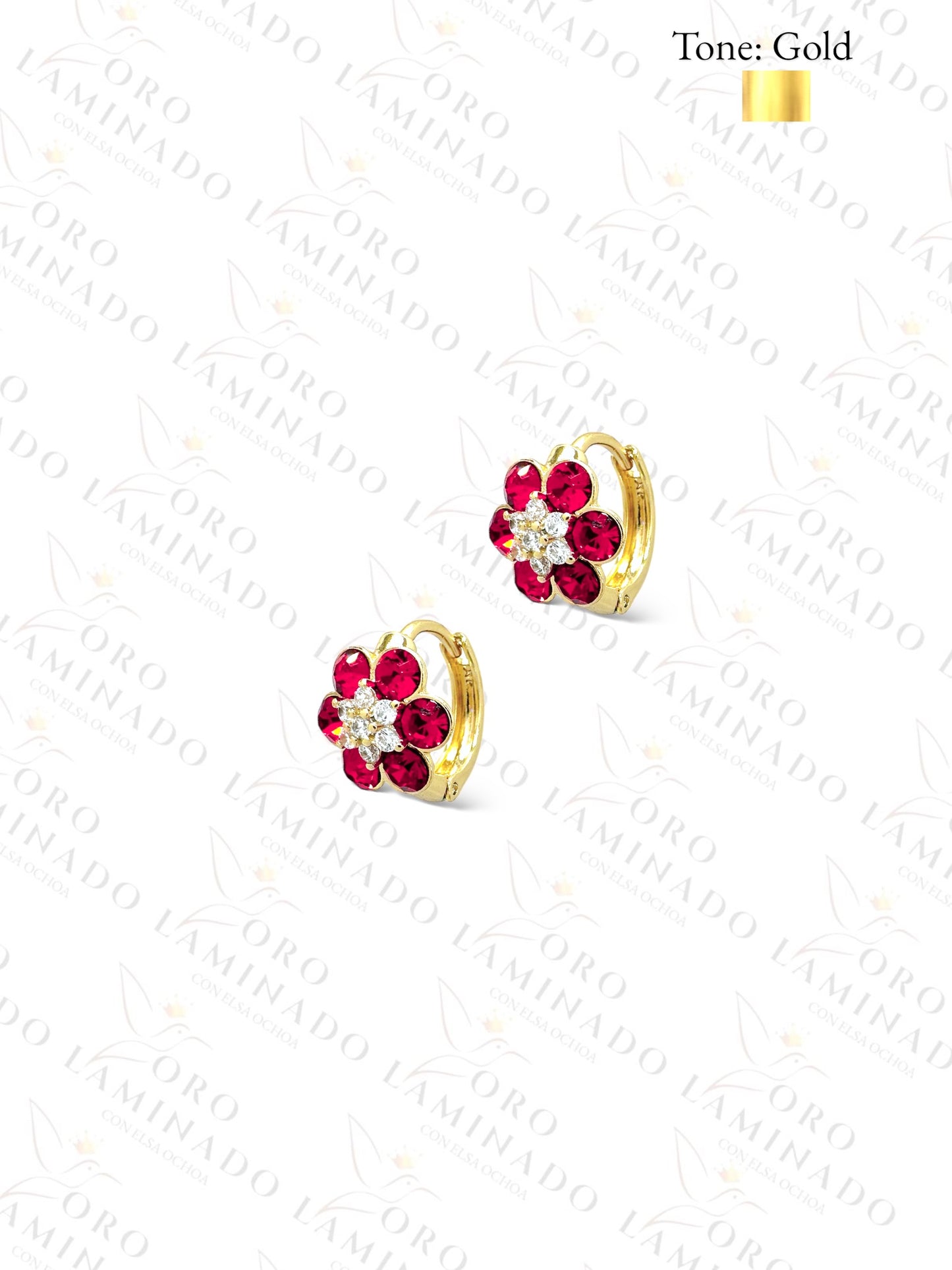 High Quality Red Crystal Flower Hoop Earrings G222