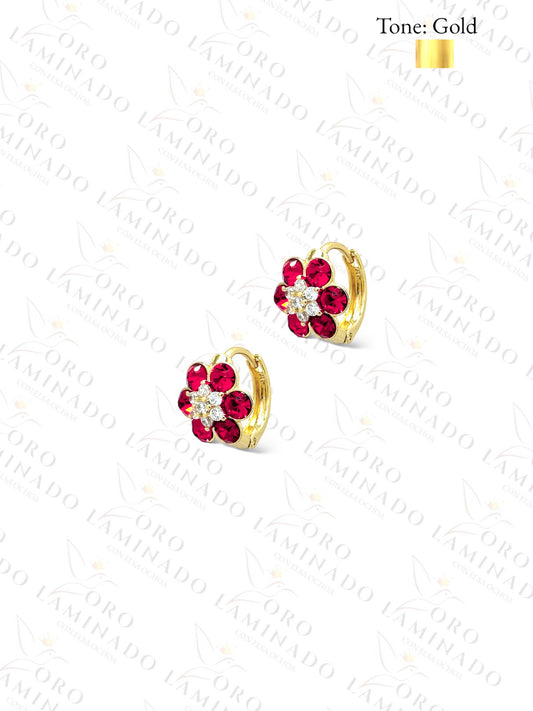 High Quality Red Crystal Flower Hoop Earrings G222