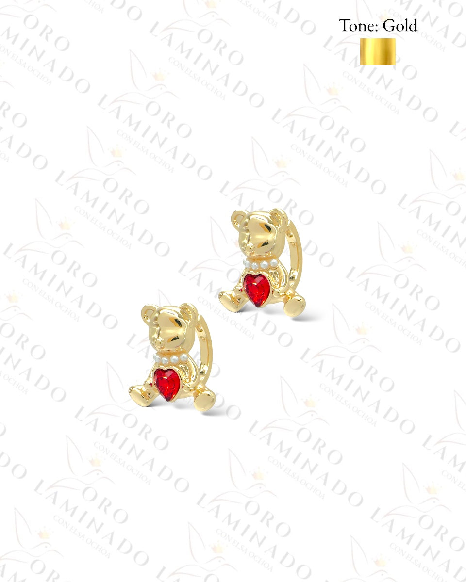 High Quality Red Heart Bear Hoop Earrings C357