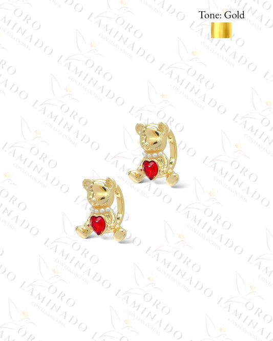 High Quality Red Heart Bear Hoop Earrings C357