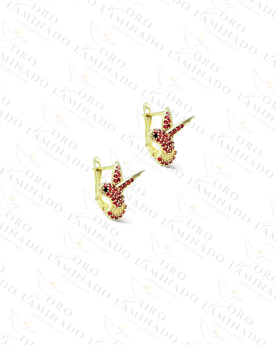 High Quality Orange Crystal Hummingbird Hoop Earrings Y342