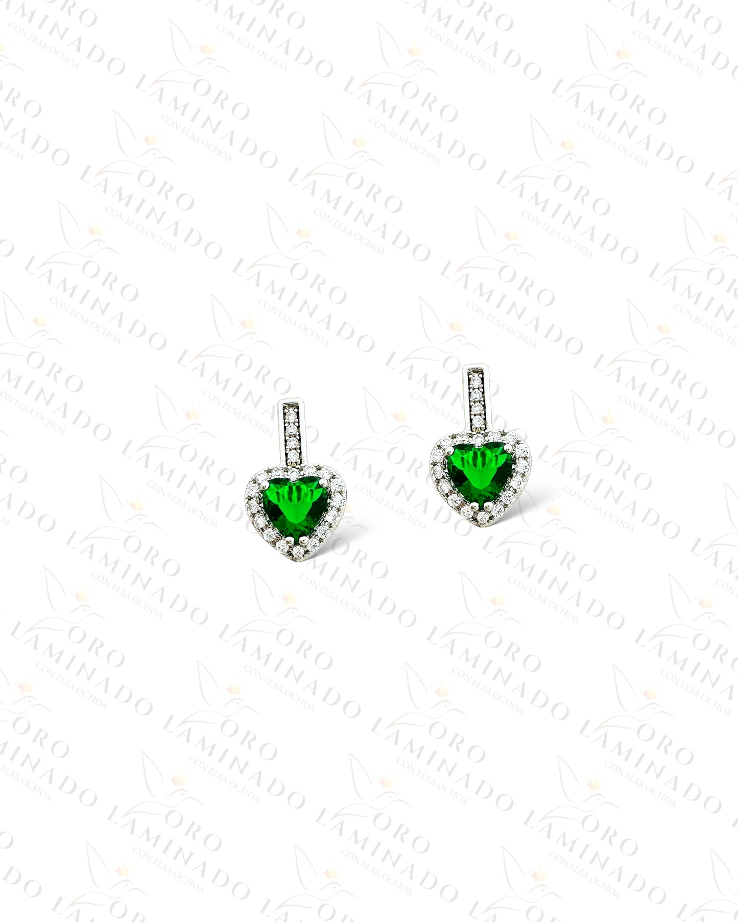 High Quality Silver Green Heart Earrings C392